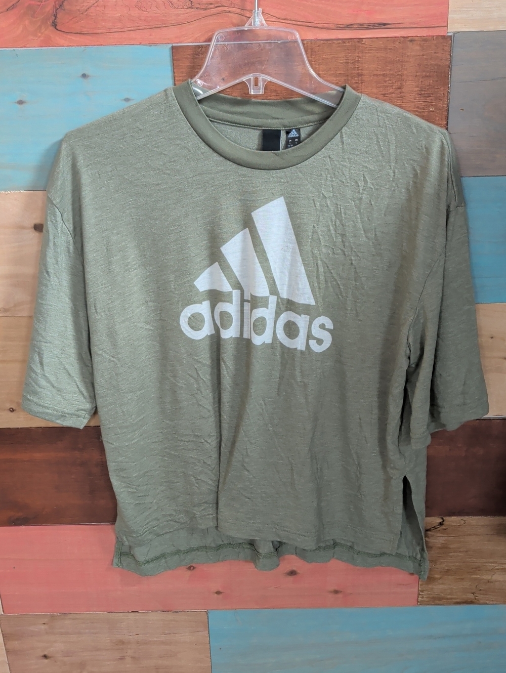 adidas Olive Green Logo Crop Tee